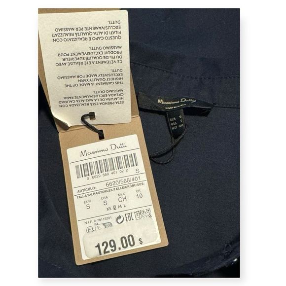 NEW Massimo Dutti Women’s Small Navy Poplin Shirt Dress With Knot Detail NWT - Picture 5 of 8